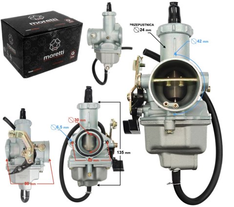 Gaźnik Moretti PZ30 250cc 4T, p.24 mm, ssanie na linkę
