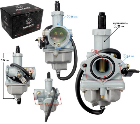 Gaźnik PZ26, 125cc 4T, p.20mm, ssanie na dźwignię