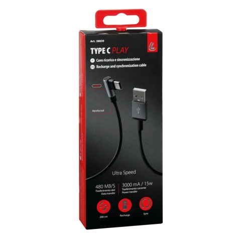38839 Przewód 90 ° Usb> USB C - 200 cm - Czarny 38839 Przewód 90 ° Usb> USB C - 200 cm - Czarny