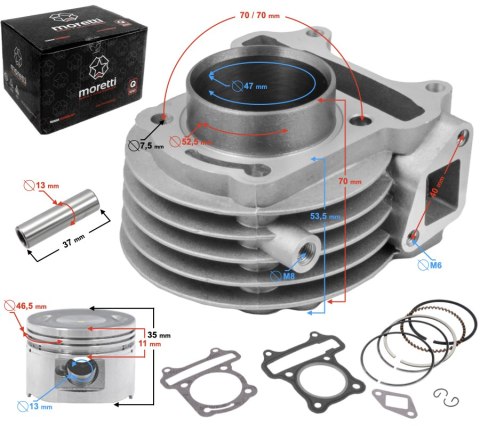 Cylinder do skutera 80cc 139QMB 4T, z wylotem na czujnik temperatury