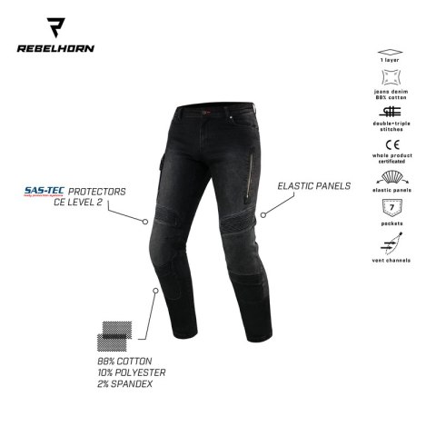 SPODNIE JEANS REBELHORN VANDAL DENIM BLACK SPODNIE JEANS REBELHORN VANDAL DENIM BLACK