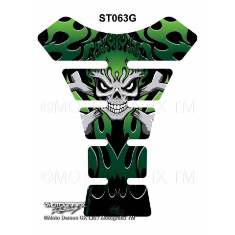 MOTOGRAFIX TANKPAD FLAMING SKULL GREEN ST063G