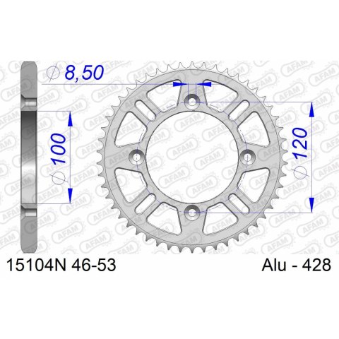 AFAM ZĘBATKA TYŁ ALUMINIUM 15104N-50 #428 50 Z