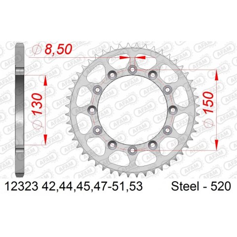 AFAM ZĘBATKA TYŁ STALOWA 12323K-49 BLACK #520 49 Z