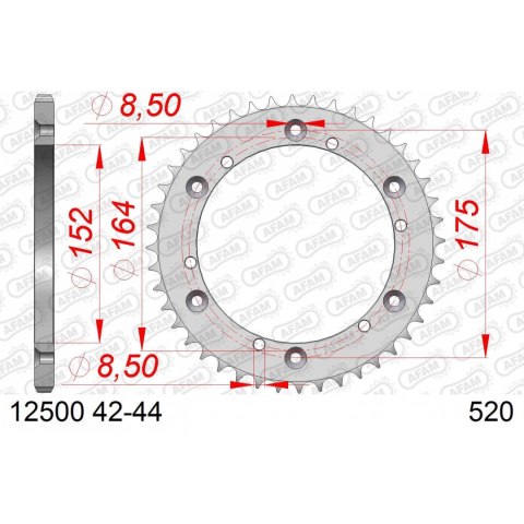 AFAM ZĘBATKA TYŁ STALOWA 12500-44 #520 44 ZĘBY