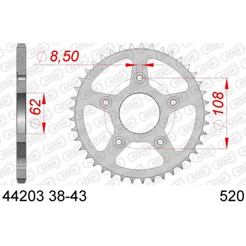 AFAM ZĘBATKA TYŁ STALOWA 44203-38 #520 38 ZĘBY