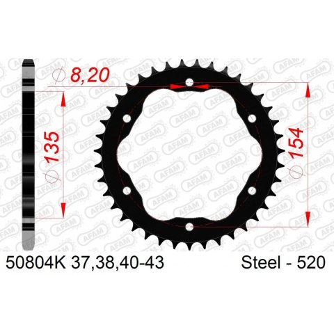 AFAM ZĘBATKA TYŁ STALOWA 50804K-43 BLACK #520 43 ZĘBY