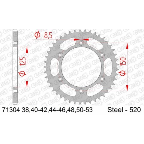 AFAM ZĘBATKA TYŁ STALOWA 71304K-51 BLACK #520 51 ZĘBY