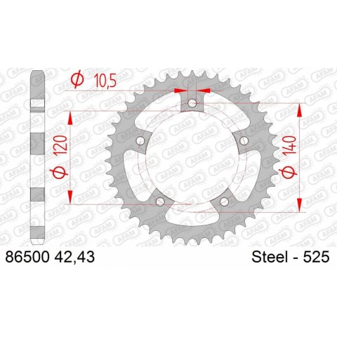 AFAM ZĘBATKA TYŁ STALOWA 86500-43 #525 43 ZĘBY