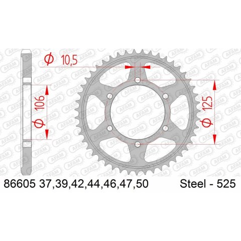 AFAM ZĘBATKA TYŁ STALOWA 86605-42 #525 42 ZĘBY